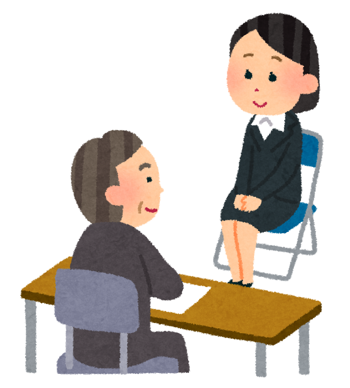 男性の面接官が女性の求職者と面接をしているイラスト