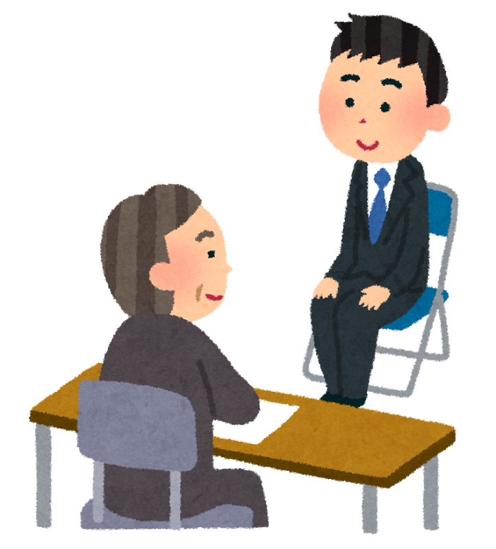 男性の面接官と男性の求職者が面接をおこなっているイラスト
